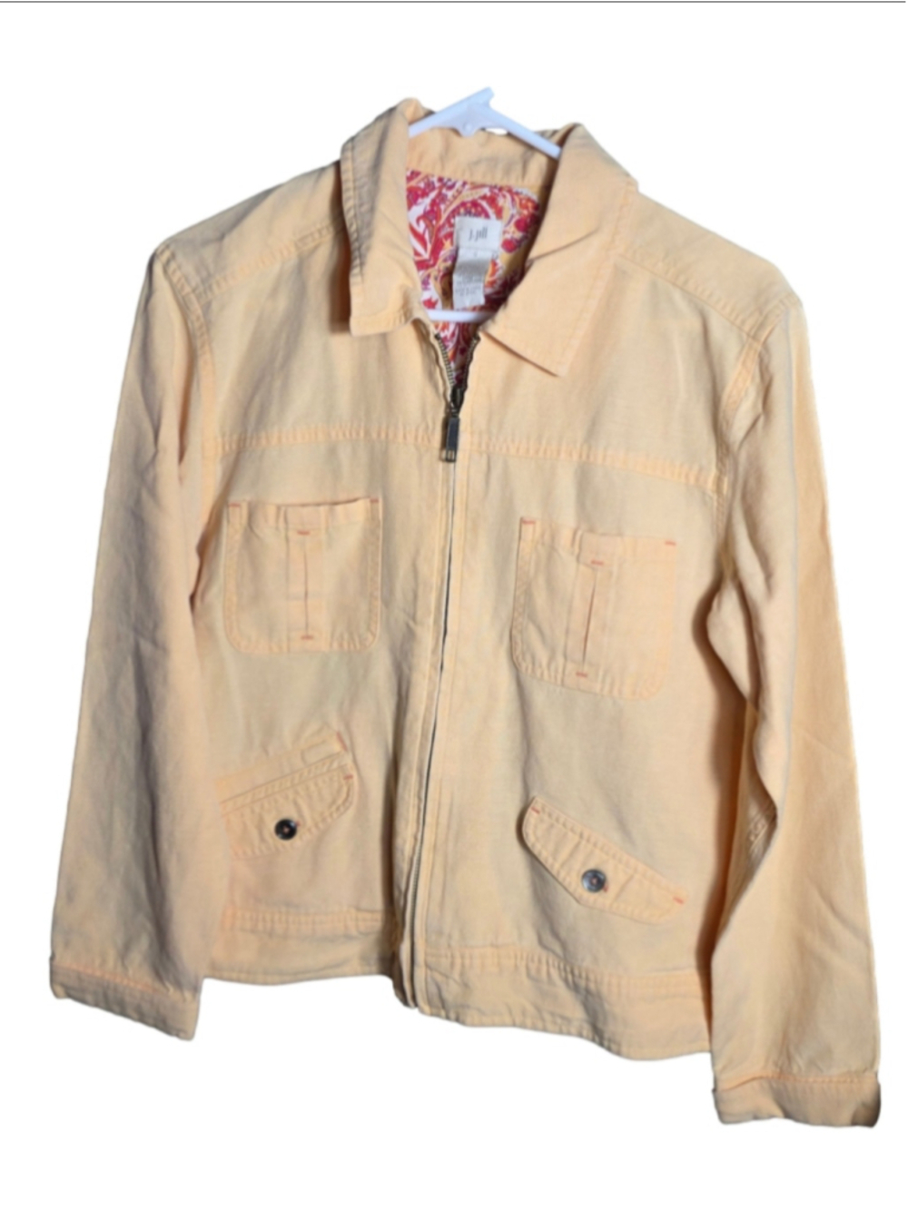 Women's J.Jill Utility Jacket Size S Yellow Paisley Lining cottagecore y2k chic